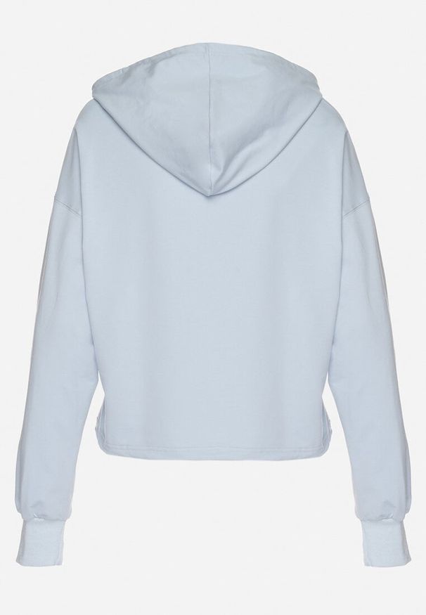 Born2be - Niebieska Bluza z Bawełną i Kapturem Ozdobiona Sznurkami i Cyrkoniami Amoienna. Okazja: na co dzień. Typ kołnierza: kaptur. Kolor: niebieski. Materiał: bawełna. Wzór: aplikacja. Styl: elegancki, casual