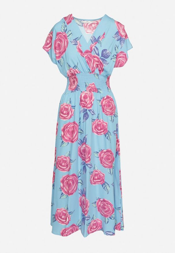 Born2be - Niebieska Kopertowa Sukienka z Bawełną w Kwiaty Tdivana. Okazja: na spacer. Typ kołnierza: dekolt w kształcie V. Kolor: niebieski. Materiał: bawełna. Wzór: kwiaty. Sezon: wiosna, lato. Typ sukienki: kopertowe. Styl: elegancki