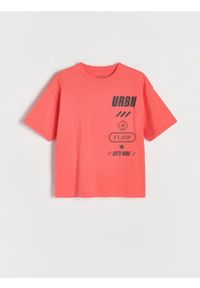 Reserved - Bawełniany t-shirt z nadrukiem - czerwony. Kolor: czerwony. Materiał: bawełna. Wzór: nadruk