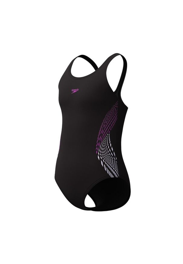 Strój kąpielowy dla dziewczynki treningowy Speedo Placement Muscleback. Kolor: czarny, różowy, wielokolorowy