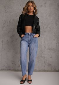 Renee - Niebieskie Bawełniane Jeansy Mom Fit High Waist w Klasycznym Stylu Vilinira. Okazja: na co dzień. Stan: podwyższony. Kolekcja: plus size. Kolor: niebieski. Styl: klasyczny #1