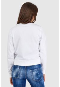 Guess - GUESS Biała bluza damska z literką g obszytą płatkami, Rozmiar M. Kolor: biały. Materiał: bawełna. Wzór: aplikacja