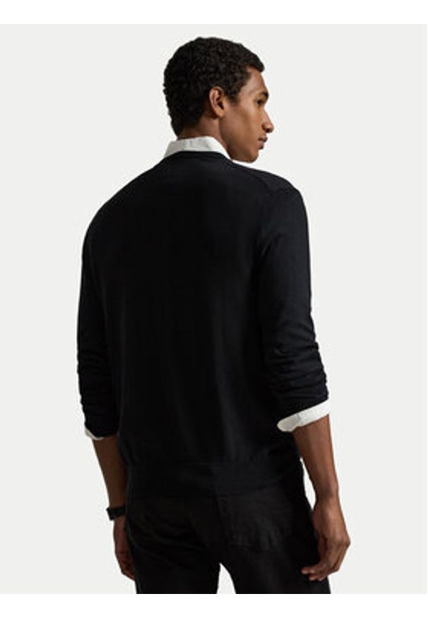 Polo Ralph Lauren Sweter Ls Sf Vn Pp 710670789003 Czarny Regular Fit. Typ kołnierza: polo. Kolor: czarny. Materiał: bawełna