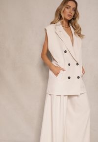 Renee - Beżowy Komplet w Stylu Garniturowym z Oversizową Kamizelką i Spodniami Edivoria. Kolor: beżowy. Materiał: skóra #5