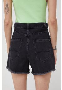 Pepe Jeans szorty jeansowe RACHEL SHORT damskie kolor czarny gładkie high waist. Stan: podwyższony. Kolor: czarny. Materiał: tkanina. Wzór: gładki