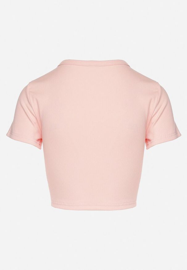 Born2be - Różowy Bawełniany Prążkowany T-shirt Nelzedi. Okazja: na co dzień. Kolor: różowy. Materiał: bawełna, prążkowany. Styl: casual, elegancki