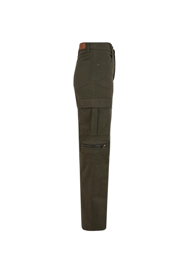 Urban Classics - Spodnie Damskie Utility Twill Stretch Loose Cargo Trousers. Kolor: zielony, wielokolorowy, brązowy