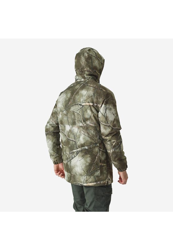SOLOGNAC - Kurtka myśliwska Solognac Warm 100 wodoodporna camo treemetic. Kolor: zielony, brązowy, wielokolorowy. Materiał: polar, materiał, tkanina. Sport: outdoor