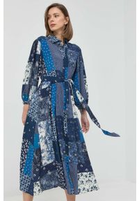 Weekend Max Mara sukienka jedwabna kolor granatowy midi rozkloszowana. Kolor: niebieski. Materiał: jedwab. Typ sukienki: rozkloszowane. Długość: midi #2