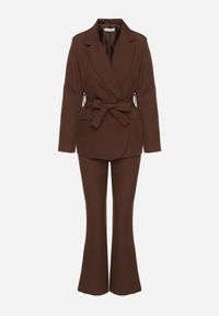Born2be - Brązowy Komplet Garniturowy Marynarka z Wiązanym Paskiem i Spodnie Falloria. Kolor: brązowy #3