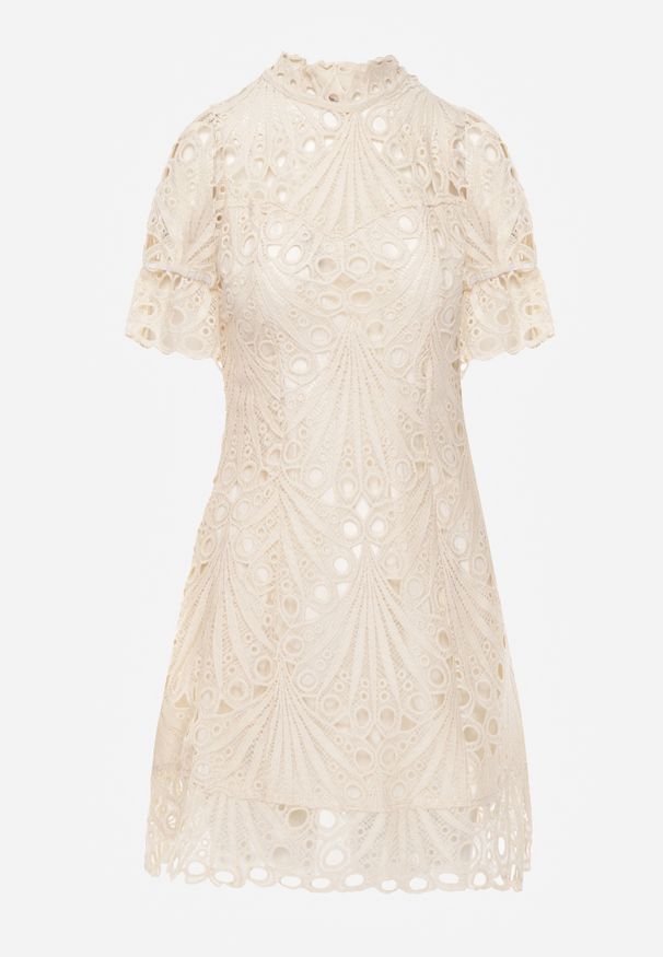 Renee - Beżowa Sukienka Aeryse. Kolor: beżowy. Materiał: koronka. Wzór: aplikacja, koronka. Długość: mini