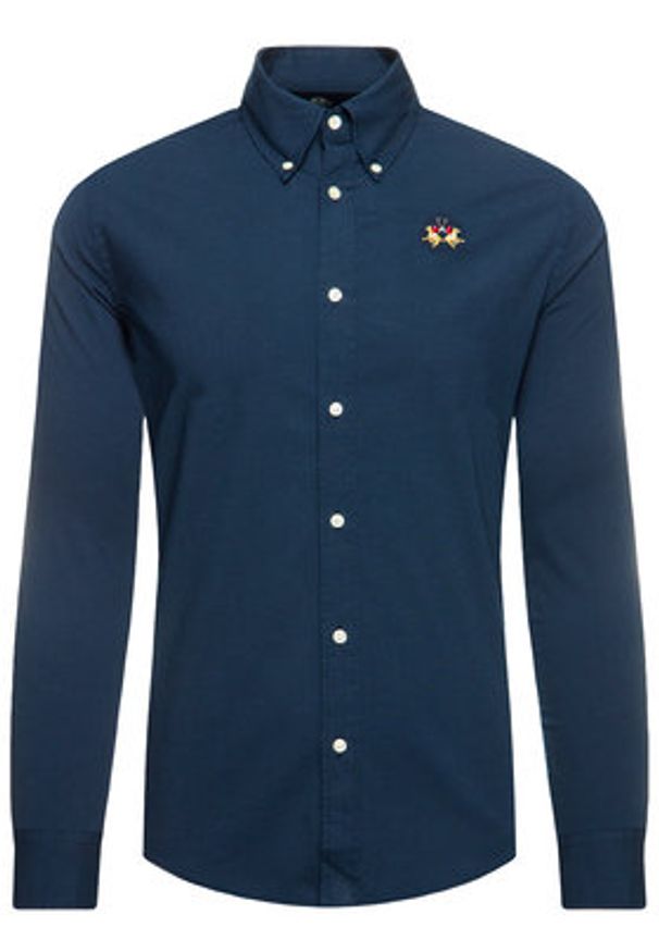 La Martina Koszula CCMC02 PP003 Granatowy Slim Fit. Kolor: niebieski. Materiał: bawełna