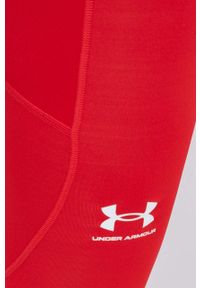 Under Armour legginsy treningowe kolor czerwony gładkie. Kolor: czerwony. Materiał: skóra, materiał. Wzór: gładki #4