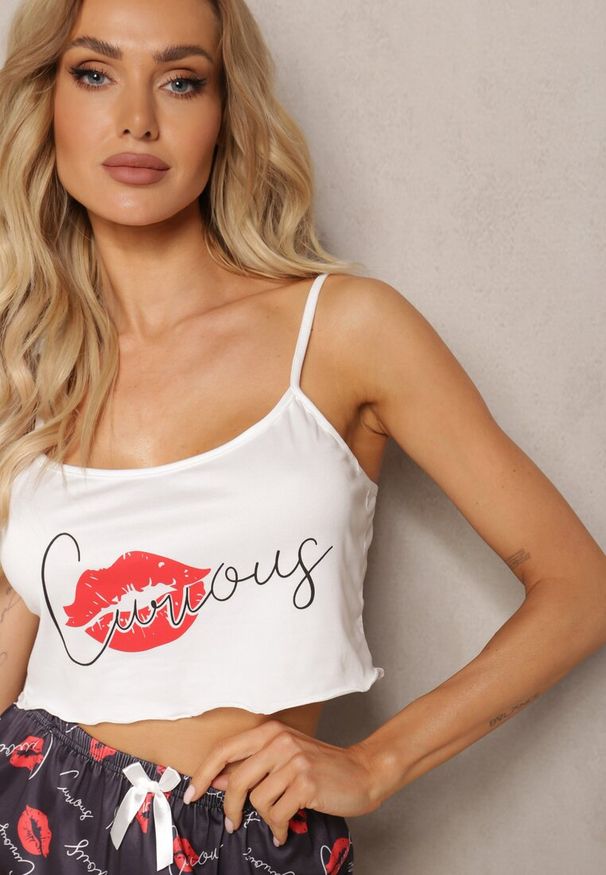Renee - Biało-Czarny Komplet Piżamowy Spodenki High Waist i Krótki Top Urssa. Stan: podwyższony. Kolor: biały. Długość: krótkie