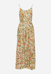 Born2be - Zielony Kombinezon w Kwiatowy Wzór z Szerokimi Nogawkami i Sznurkiem w Talii Celiana. Kolor: zielony. Materiał: wiskoza. Długość rękawa: na ramiączkach. Wzór: kwiaty. Sezon: lato. Styl: boho #6