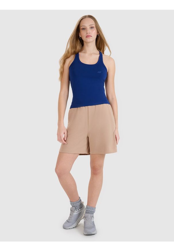 4f - 4F Top slim gładki damski - granatowy XXL. Kolor: niebieski. Materiał: jersey, dzianina, materiał, elastan, bawełna. Wzór: gładki