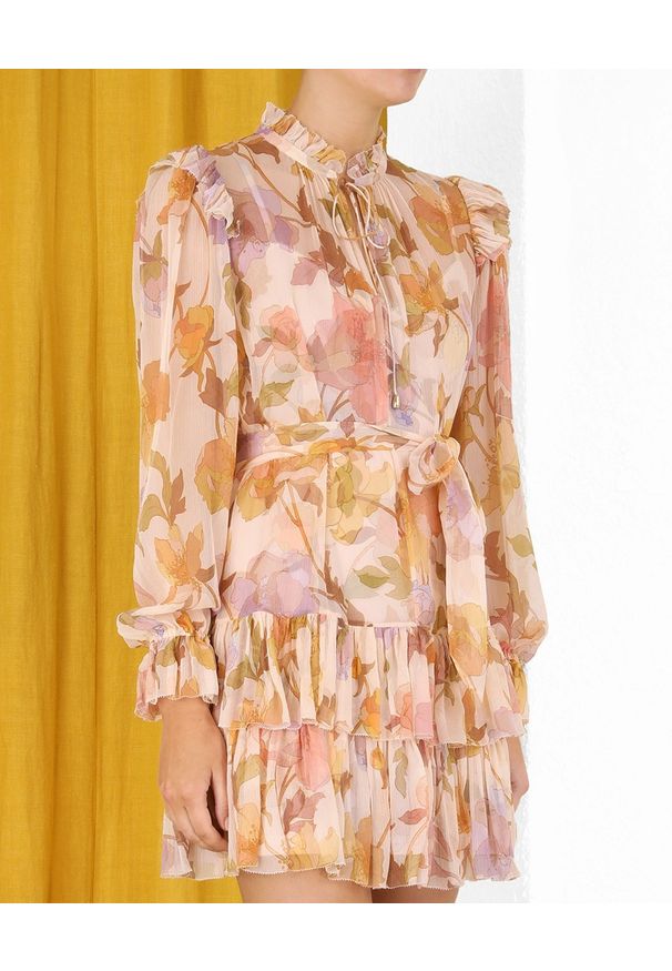 ZIMMERMANN - Wielowarstwowa sukienka w kwiaty. Kolor: beżowy. Materiał: jedwab. Wzór: kwiaty. Długość: mini