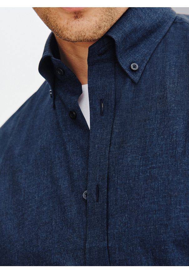 Pako Lorente - PAKO LORENTE – Granatowa koszula melanż. Kolor: niebieski. Materiał: bawełna. Długość rękawa: długi rękaw. Długość: długie. Wzór: melanż