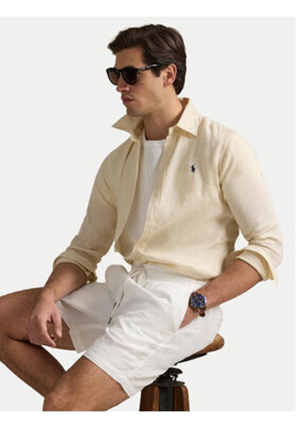 Polo Ralph Lauren Koszula 710968915005 Beżowy Slim Fit. Typ kołnierza: polo. Kolor: beżowy. Materiał: len