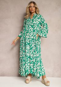 Renee - Zielona Rozkloszowana Sukienka z Wiskozy w Ornamentalny Wzór Irlilena. Kolor: zielony. Materiał: wiskoza. Sezon: lato #5