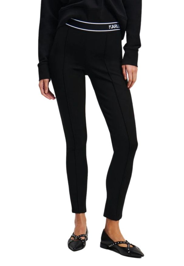 Karl Lagerfeld - KARL LAGERFELD Czarne damskie legginsy. Kolor: czarny. Materiał: materiał