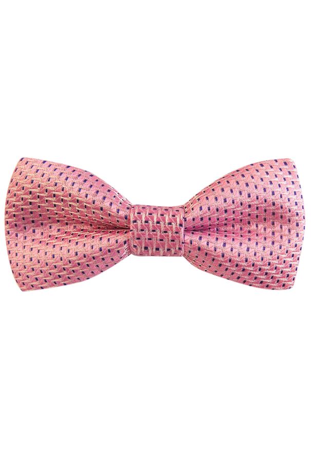 Modini - Różowa mucha w drobny wzór C18. Kolor: różowy. Materiał: poliester, tkanina. Wzór: kratka. Styl: elegancki