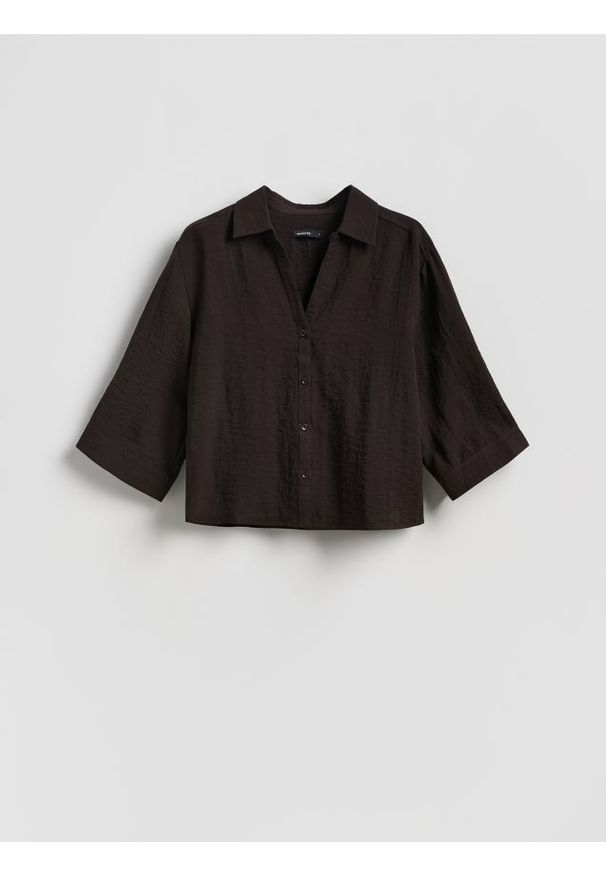 Reserved - Koszula z wiskozą - brązowy. Kolor: brązowy. Materiał: wiskoza