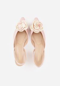 Born2be - Różowe Tweedowe Sandały na Kaczuszce z Odkrytą Piętą i Kwiatową Aplikacją Soza. Okazja: do pracy, na co dzień. Zapięcie: bez zapięcia. Kolor: różowy. Materiał: jeans. Wzór: aplikacja, kwiaty. Obcas: na szpilce. Styl: elegancki, casual #8