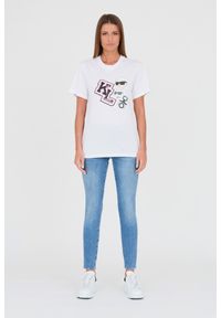 Karl Lagerfeld - KARL LAGERFELD Biały damski t-shirt Ikonik Varsity Tee, Rozmiar M. Kolor: biały. Materiał: bawełna #3