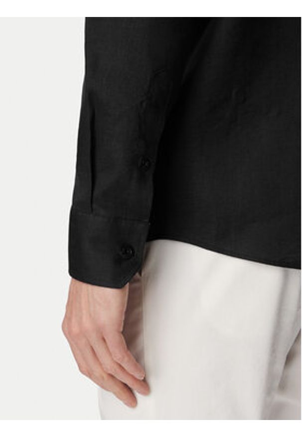 Karl Lagerfeld - KARL LAGERFELD Koszula 605084 562791 Czarny Regular Fit. Typ kołnierza: dekolt w karo. Kolor: czarny. Materiał: len