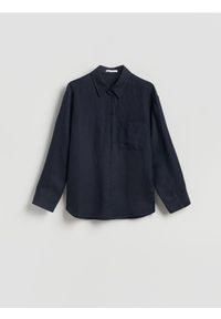 Reserved - Koszula z lnem - granatowy. Kolor: niebieski. Materiał: len #1