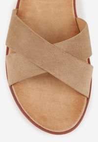 Renee - Ciemnobeżowe Płaskie Sandały VICES z Cholewką ze Skrzyżowanymi Paskami Emelika. Zapięcie: pasek. Kolor: beżowy. Wzór: haft. Styl: boho #6