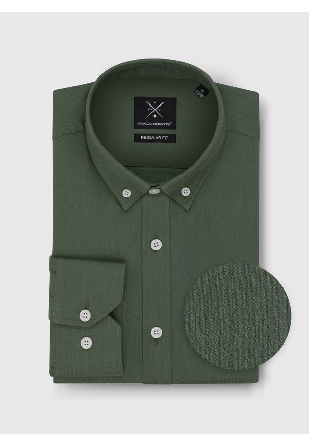Pako Lorente - PAKO LORENTE – Zielona bawełniana koszula męska. Kolor: zielony, czarny. Materiał: bawełna. Długość rękawa: długi rękaw. Długość: długie. Wzór: gładki