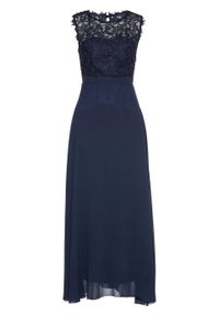 Długa sukienka wieczorowa z koronką bonprix ciemnoniebieski. Kolor: niebieski. Materiał: koronka. Wzór: koronka. Styl: wizytowy. Długość: maxi #1