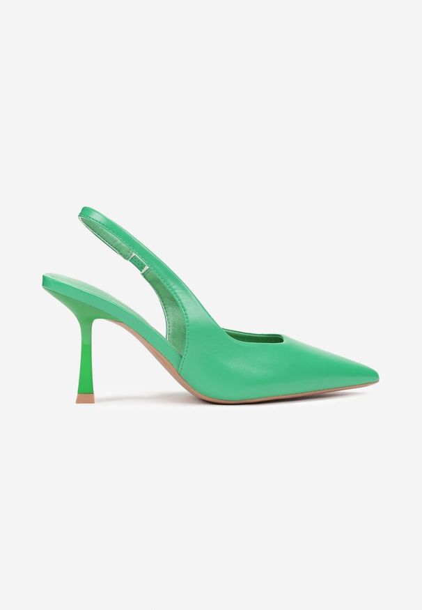 Renee - Zielone Eleganckie Czółenka na Niskiej Szpilce Kaysle. Kolor: zielony. Obcas: na szpilce. Styl: elegancki