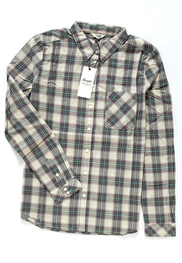 Wrangler - WRANGLER RELAXED 1 PKT SHIRT BERYL GREEN W5212L8S4. Wzór: kratka