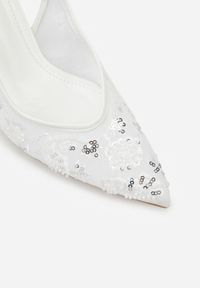 Renee - Białe Sandały na Szpilce Typu Slingback z Cekinami Resseris. Okazja: na imprezę. Kolor: biały. Materiał: jeans. Obcas: na szpilce. Styl: elegancki #7