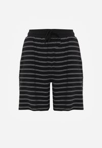Renee - Czarne Casualowe Szorty High Waist w Prążki z Bawełnianej Tkaniny Lennliss. Okazja: na co dzień. Stan: podwyższony. Kolor: czarny. Materiał: tkanina, bawełna. Wzór: prążki. Sezon: lato. Styl: casual #2
