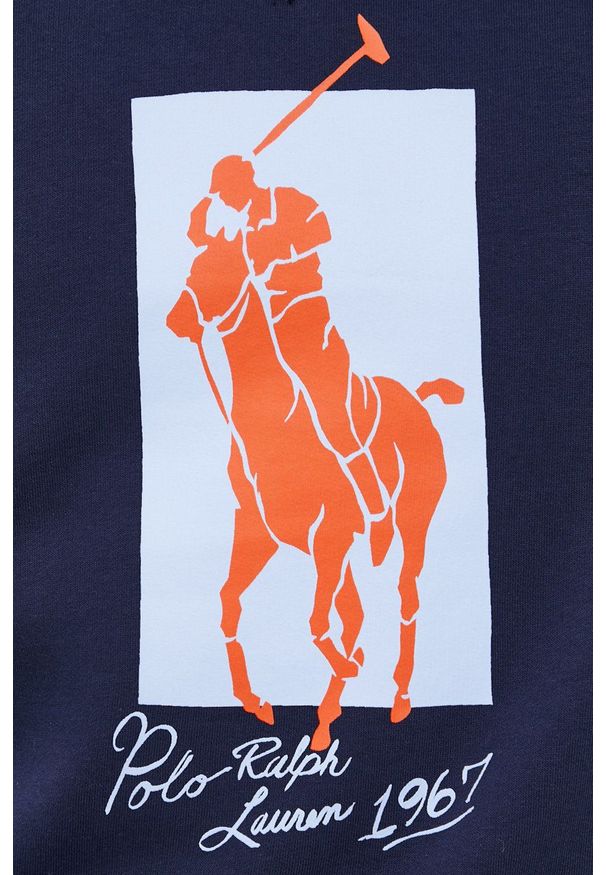 Polo Ralph Lauren Bluza męska kolor granatowy z kapturem z nadrukiem. Okazja: na co dzień. Typ kołnierza: polo, kaptur. Kolor: niebieski. Materiał: dzianina. Wzór: nadruk. Styl: casual