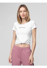 4f - T-shirt damski. Kolor: biały. Materiał: dzianina, bawełna #1
