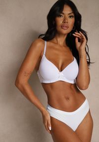 Renee - Biały Gładki Biustonosz o Klasycznym Fasonie Zdobiony Kokardką Caloris. Kolor: biały. Wzór: aplikacja, gładki #4