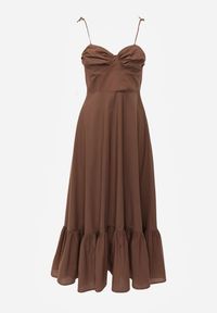 Renee - Brązowa Rozkloszowana Sukienka z Bawełny z Wiązanymi Ramiączkami Milistia. Okazja: na co dzień. Typ kołnierza: dekolt gorset. Kolor: brązowy. Materiał: bawełna. Długość rękawa: na ramiączkach. Typ sukienki: gorsetowe. Styl: casual, elegancki #8