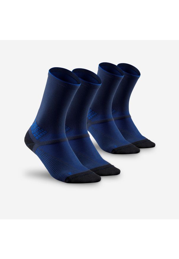 quechua - Skarpety turystyczne Quechua Hike 500 długie x 2. Kolor: niebieski. Materiał: poliamid, elastan. Wzór: ze splotem. Sport: turystyka piesza
