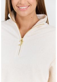 Juicy Couture - JUICY COUTURE Damska beżowa bluza Pete Pullover Gold, Rozmiar XS. Okazja: na co dzień. Typ kołnierza: bez kaptura. Kolor: beżowy. Materiał: poliester, bawełna, materiał. Długość rękawa: długi rękaw. Długość: długie. Styl: casual, elegancki #2