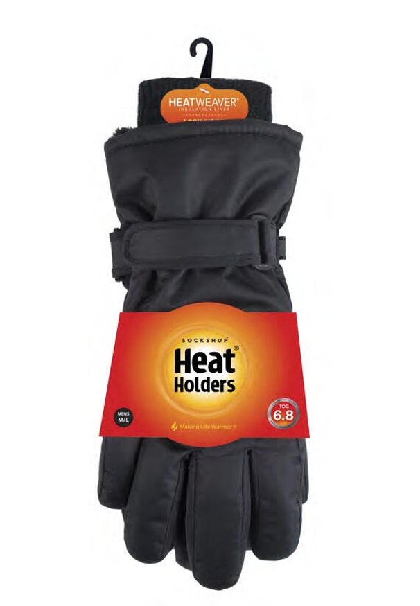 HEAT HOLDERS - Czarne rękawiczki narciarskie M-L: wysoka jakość ciepła i wodoodporności. Kolor: czarny. Sezon: zima, jesień. Styl: sportowy, elegancki