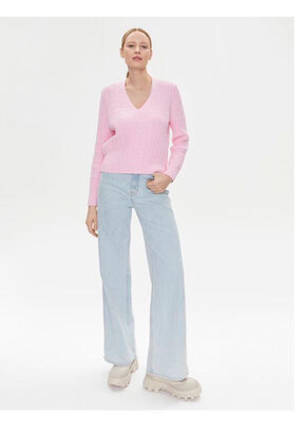 TOMMY HILFIGER - Tommy Hilfiger Sweter WW0WW39017 Różowy Regular Fit. Kolor: różowy. Materiał: syntetyk, bawełna