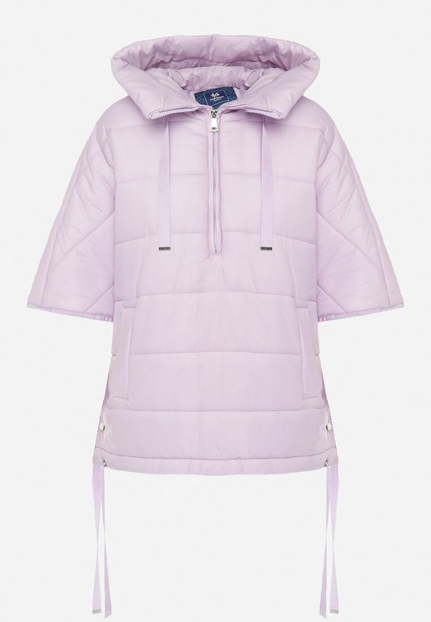 Born2be - Fioletowa Pikowana Kurtka Wkładana Przez Głowę z Kapturem i Rękawem 3/4 Arifne. Typ kołnierza: kaptur. Kolor: fioletowy. Styl: elegancki