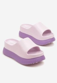 Born2be - Fioletowe Klapki na Grubej Tłoczonej Podeszwie Vallirea. Okazja: na co dzień, na spacer. Kolor: fioletowy. Wzór: kwiaty. Sezon: lato. Styl: casual, elegancki #4