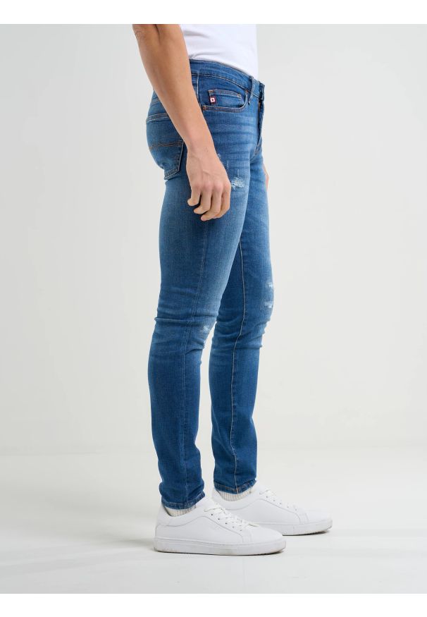 Big-Star - Jeansy męskie skinny z przetarciami niebieskie Deric 368. Stan: obniżony. Kolor: niebieski. Styl: elegancki
