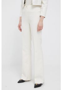 Artigli spodnie damskie kolor beżowy dzwony high waist. Stan: podwyższony. Kolor: beżowy. Materiał: materiał #1